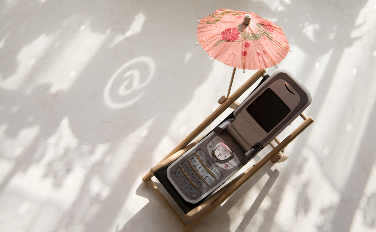 Picture of mobile phone relaxing on a deckchair